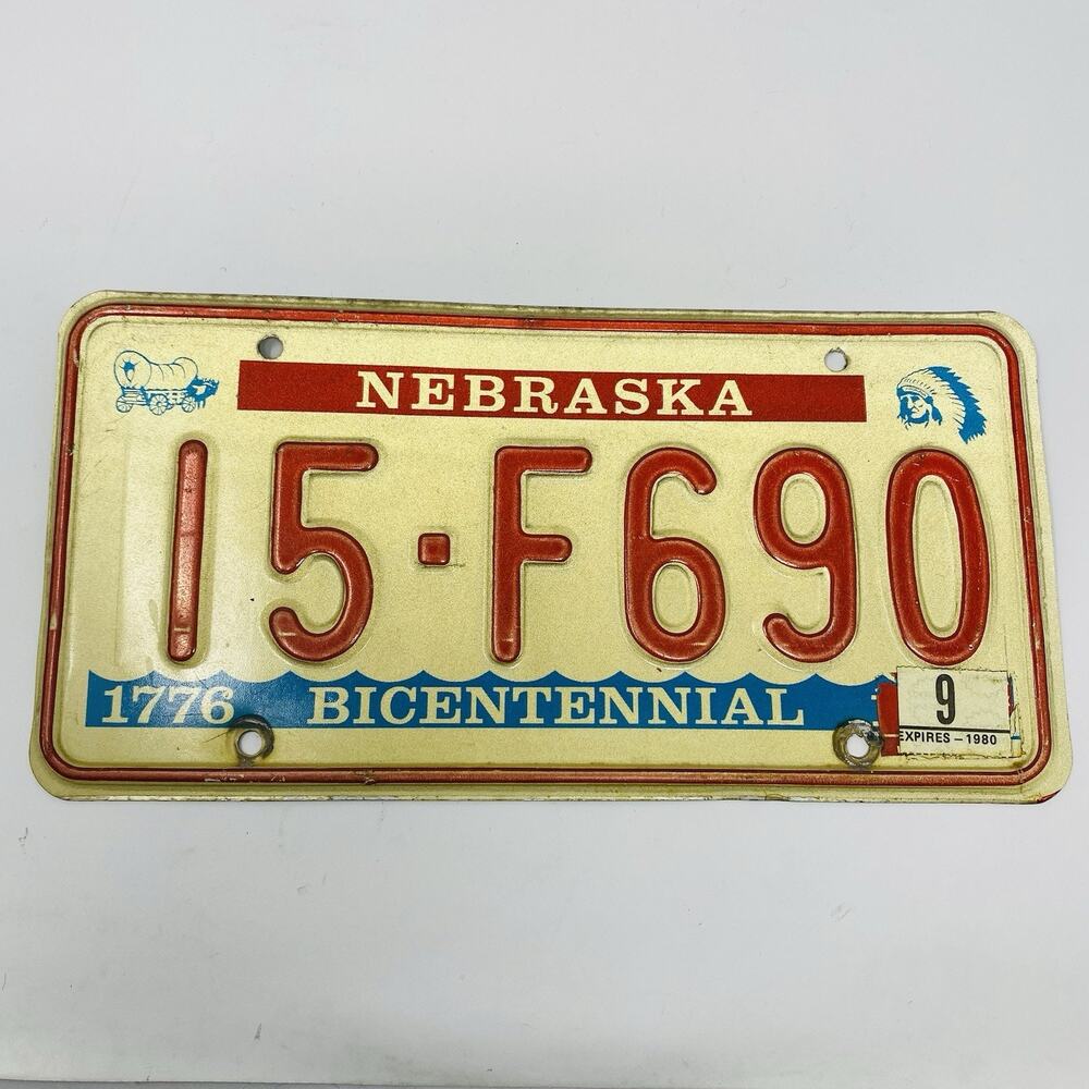Vintage 80s Nebraska Bicentennial License Plate I5 F690 1980 Collectible